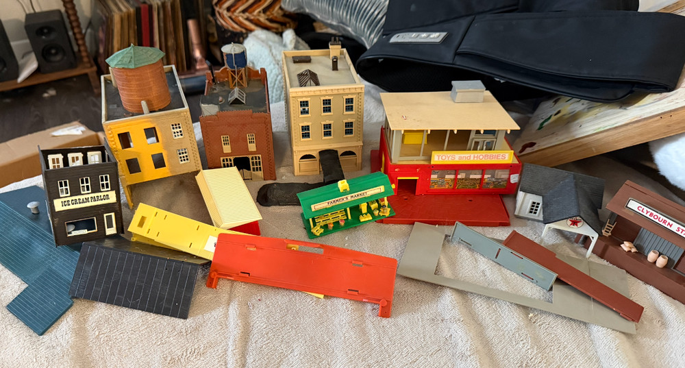 Vintage -Huge HO Scale Large Built Building Lot  and other parts