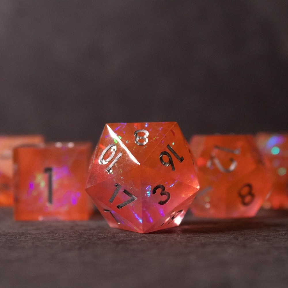 Heart Fire - Opalescent Sharp Edge DnD Dice Set