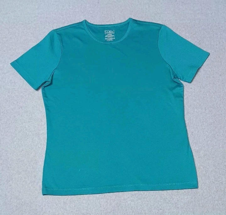 LL Bean 100% Supima Cotton Short Sleeve Shirt Womens Size Small Electric Blue...