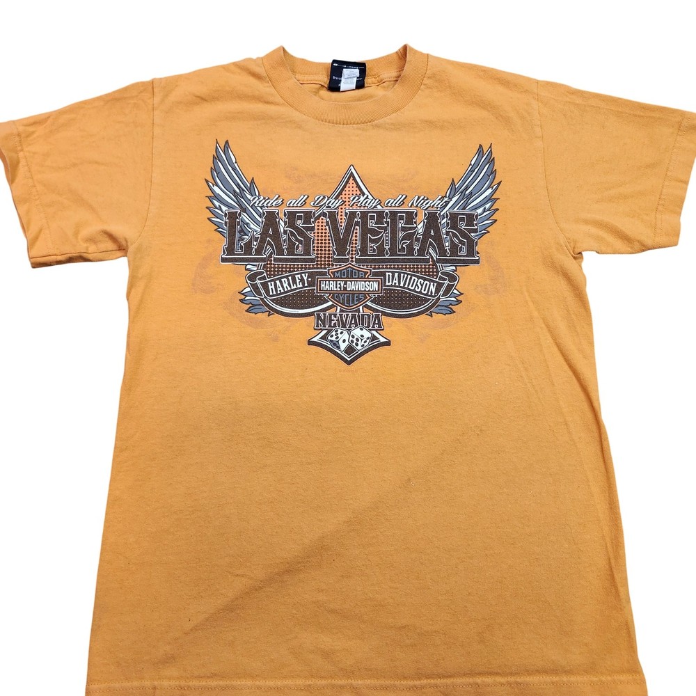 Harley-Davidson Shirt Mens Small Gold Las Vegas Nevada Dice Graphic Tee Biker
