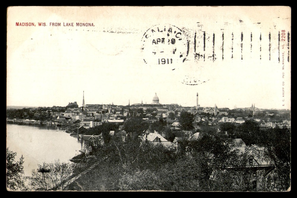 Postcard Madison Cityscape from Lake Monona WI