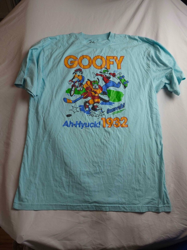 Disney Goofin Graphic T-Shirt Mens Size 2XLT Teal Short Sleeve Crew Neck Casual