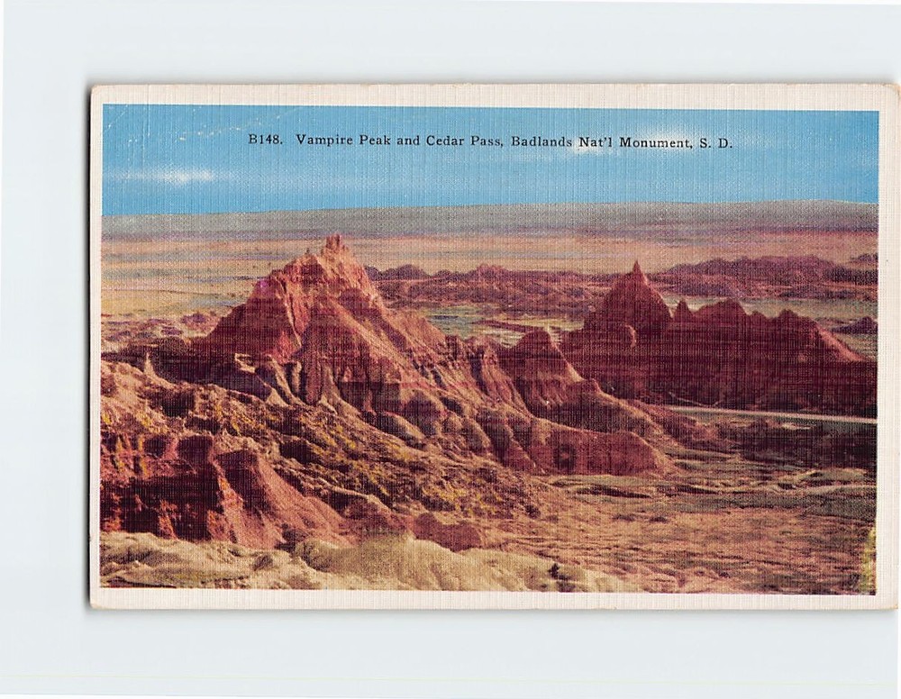 Postcard Vampire Peak and Cedar Pass Badlands National Monument South Dakota USA