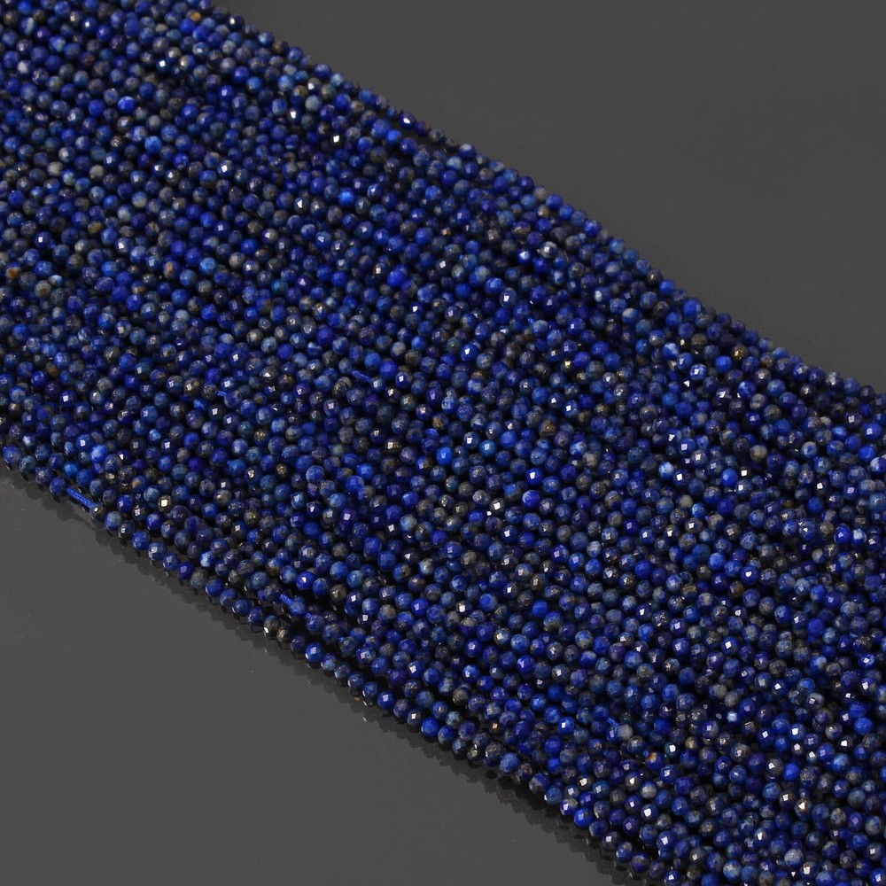 A++ Natural 2-3mm Faceted Lapis Lazuli Round Beads 12 Inch Strand for Jewelry Making