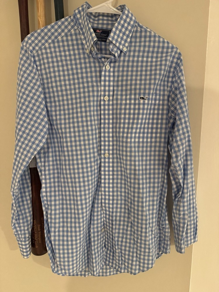 Vineyard Vines Shirt Mens Small Blue Gingham Long Sleeve Button Down