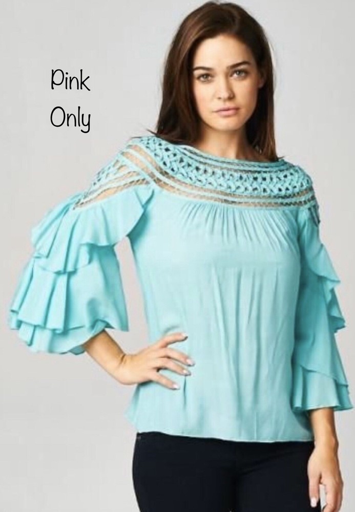 NWT Anthropologie Esley Coral Pink Boho Lace Peasant Blouse Size SM