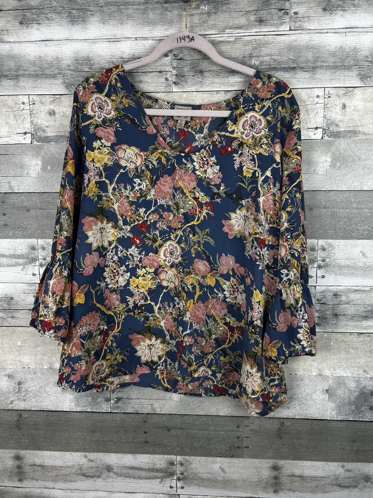 Como Vintage Women’s XL Long Sleeve Floral V Neck Blouse