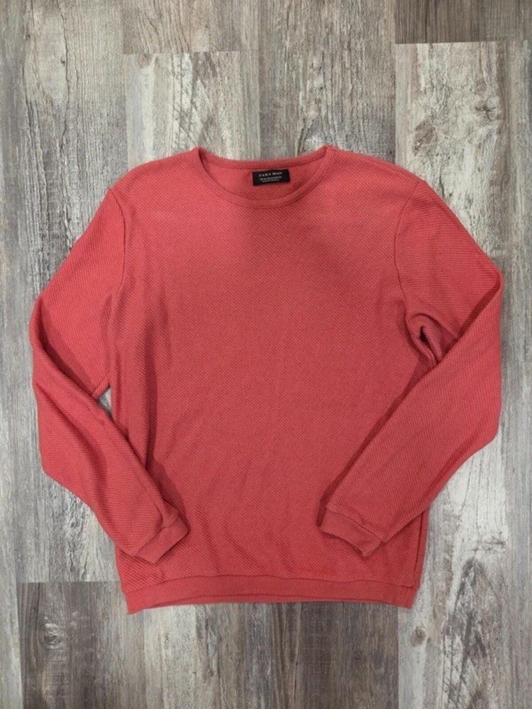 Salmon Zara Man Waffle Knit Long Sleeve Men's Medium