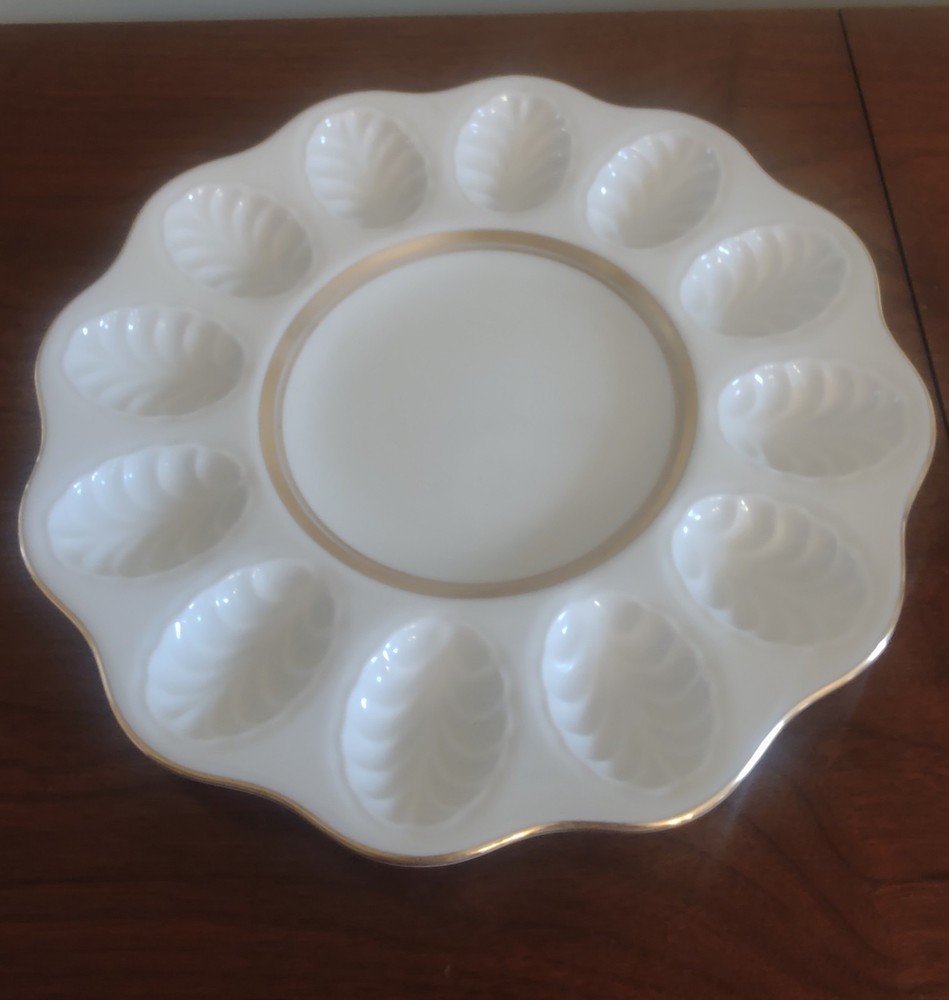 VINTAGE LENOX PORCELAIN DEVILED EGG PLATE IVORY GOLD