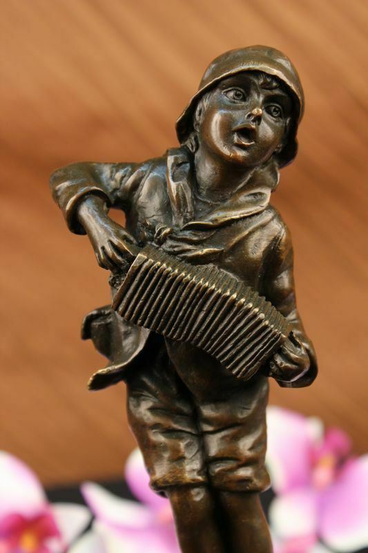CHIPARUS BOY WITH ACCORDION BRONZE SCULPTURE STATUE ON MARBLE BASE FIGURINE DEAL