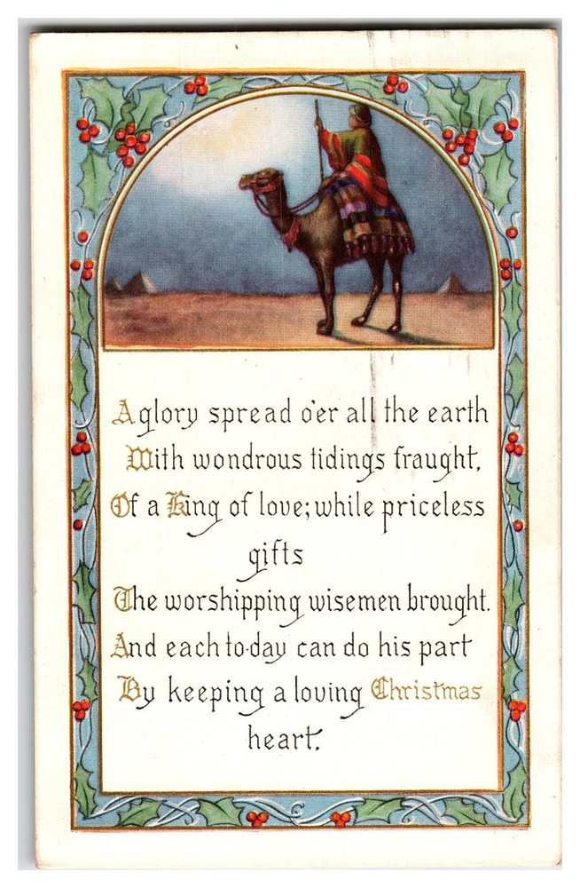 Vintage Christmas Postcard Three Wise Men Camel Pyramids Poem