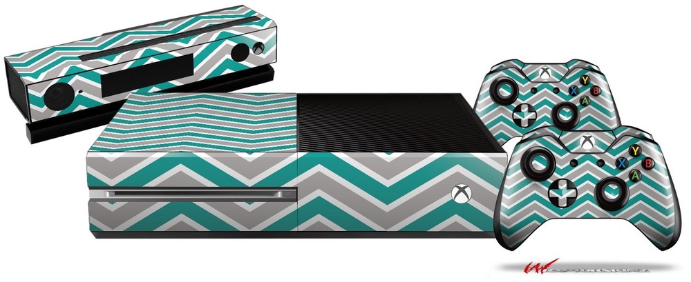 Zig Zag Teal Gray Skin Set fits XBOX One Console Controllers