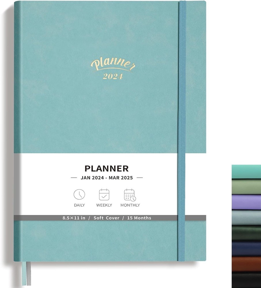 RETTACY ** 2024 PLANNER ** 'ACID FREE PAPER' -- SOFT LEATHER COVER ' BLUE GRAY '-image