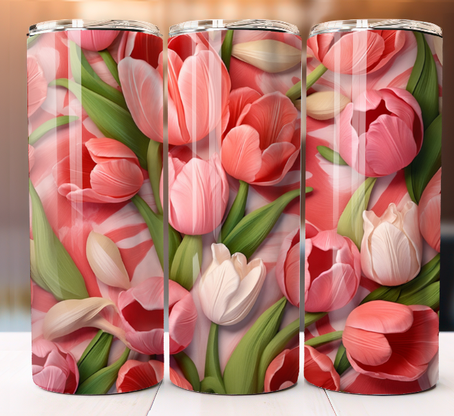 20oz Tulips Floral Bloom Patterly Skinny Tumbler with Lid and Straw