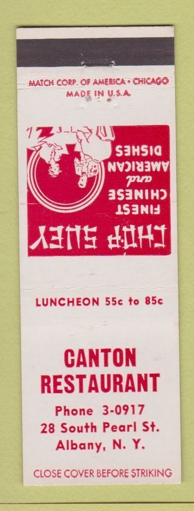Matchbook Cover - Canton Restaurant Chinese Albany NY