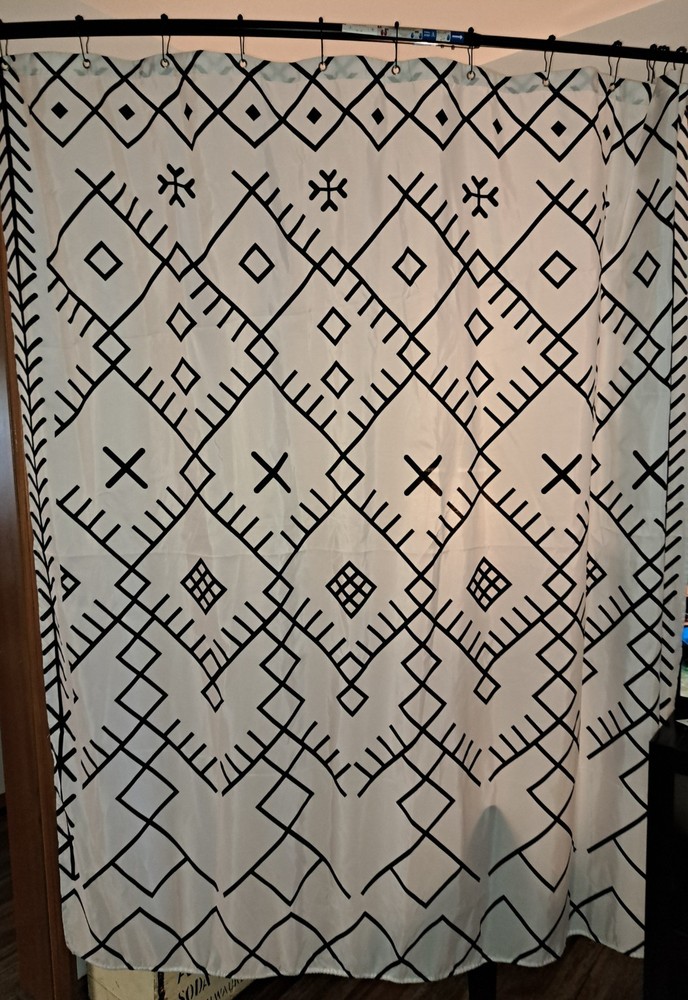 Geometric Fabric Shower Curtain Black & White Boho Aztec 72 x 70