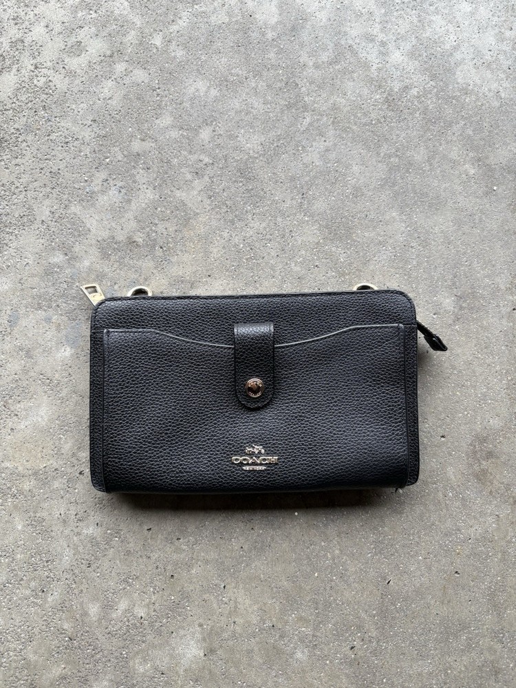Coach C4124 Medium ID Zip Around Wallet Black Pebble Leather