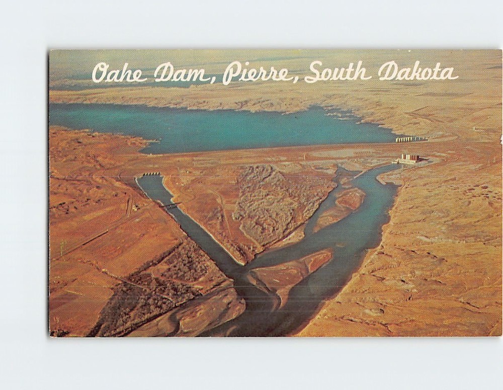 Postcard Aerial View Oahe Dam and Reservoir Missouri River Pierre South Dakota