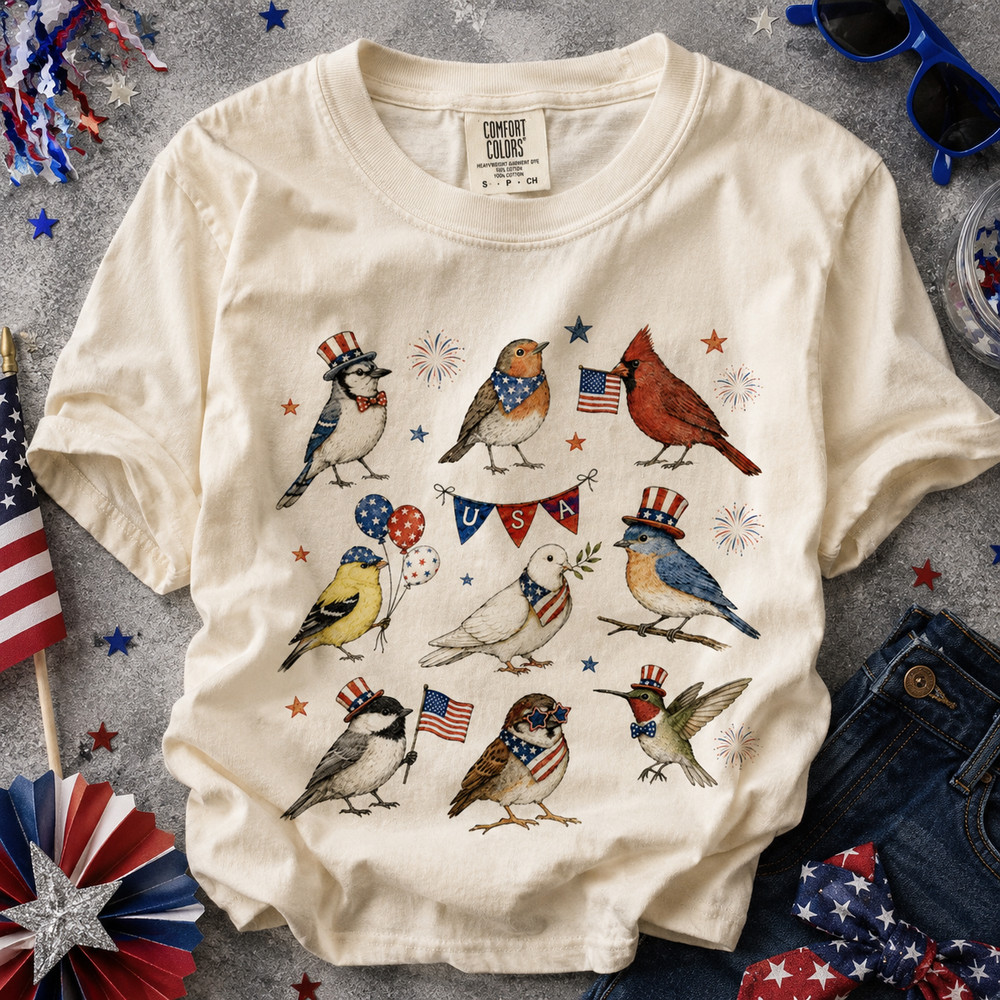 Comfort Colors USA 250th Anniversary Bird Shirt, Patriotic American Birds Tee.