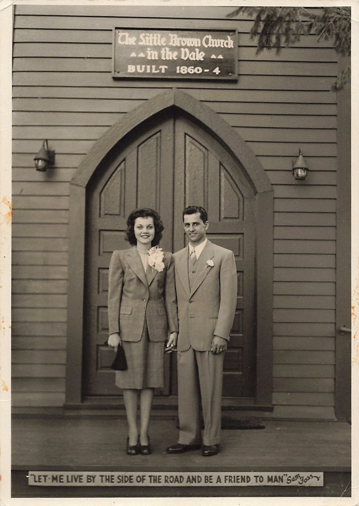 Little Brown Church In The Dale Wedding Couple 5x7 B&W Photo Vintage 1940s