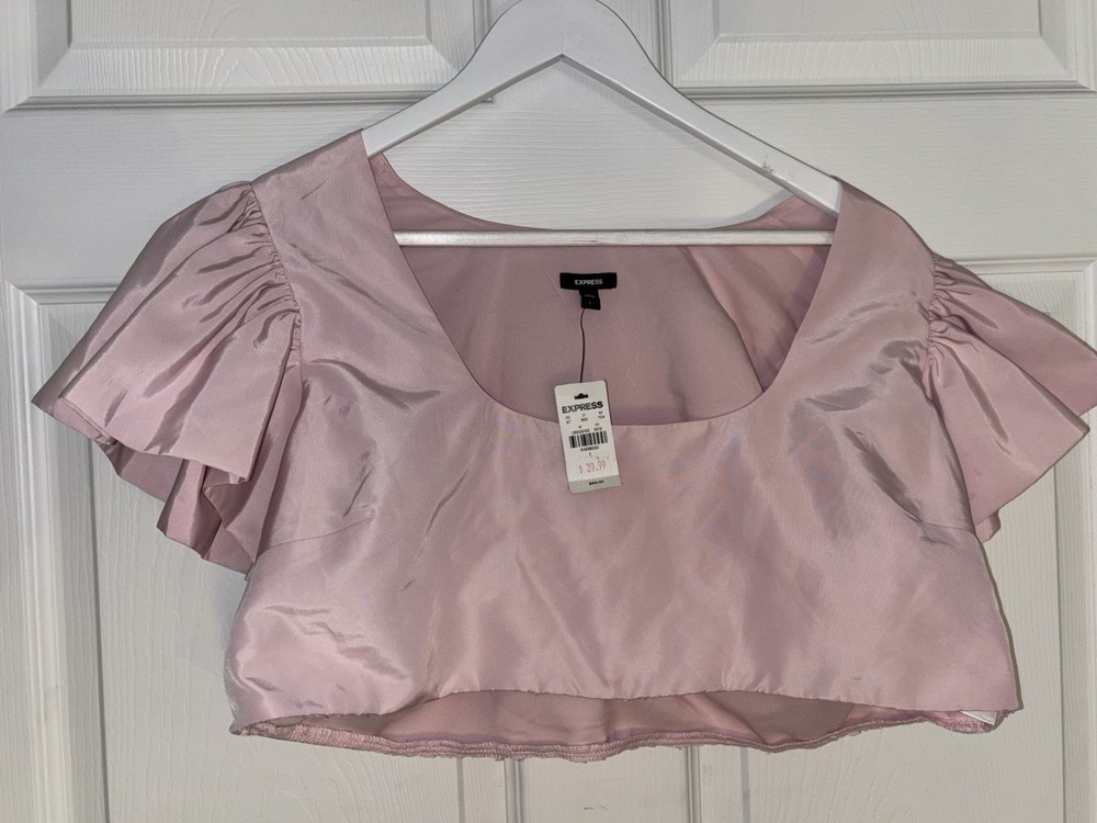 Express Light Pink Short Sleeve Top Crop Top Size L Large New With Tags NWT