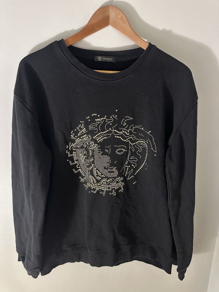 Women’s Versace black sweatshirt with rhinestone medusa design XXL