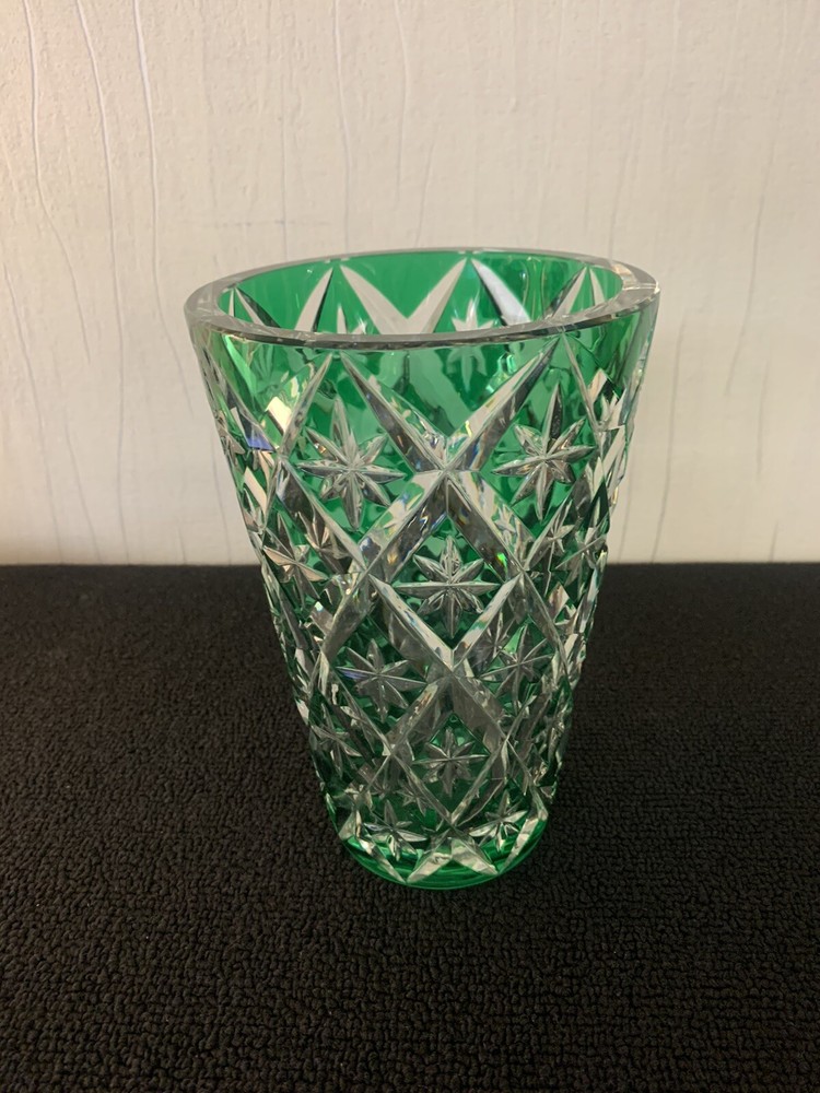Green Crystal Overlay Vase from Saint Louis H:20cm