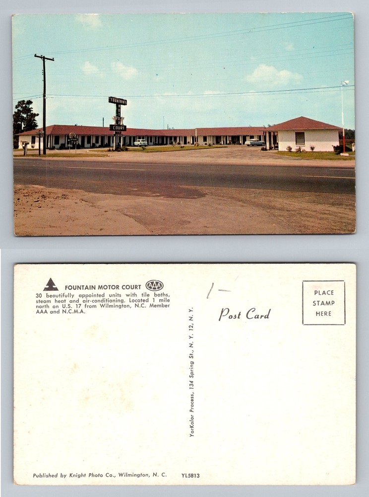 Wilmington, NC-North Carolina, Fountain Motor Court Motel Vintage Postcard