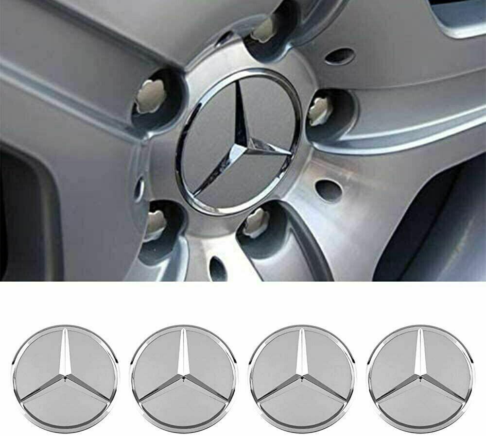 75mm 4 x Wheel Center Hub Caps Emblem Fit For Mercedes C E S Silver Badge