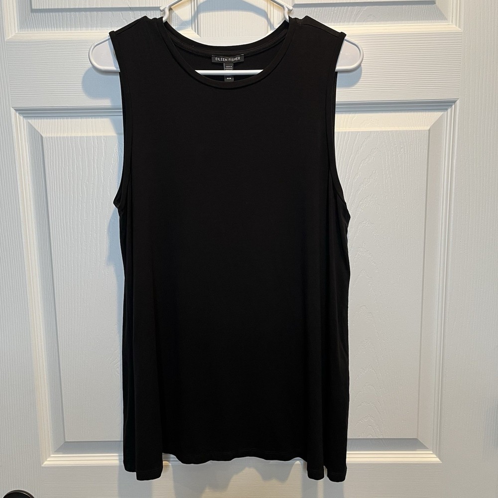 Eileen Fisher Black Sleeveless Tank Top Size Medium Crew Neck Capsule Wardrobe