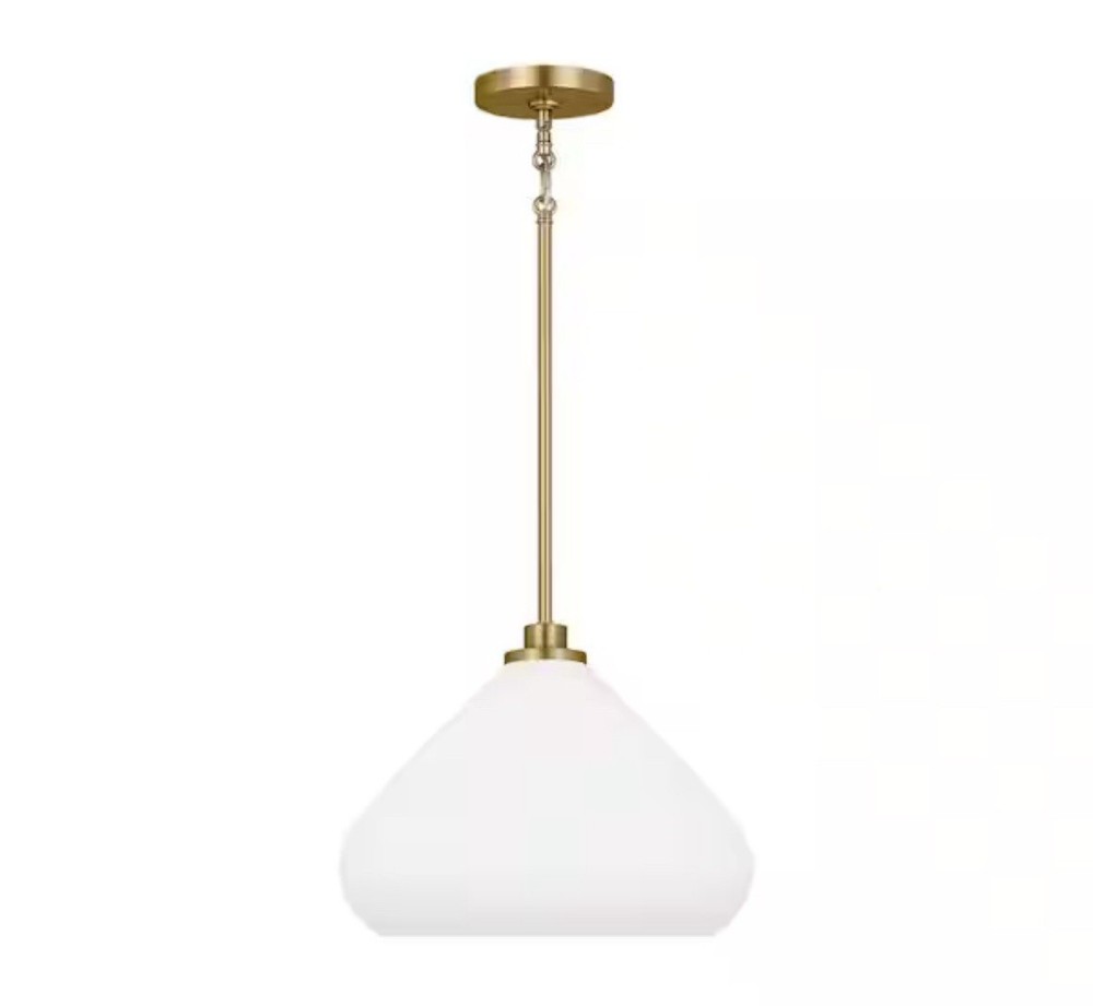 Margo 1-Light Satin Brass Shaded Pendant Light with Etched Opal Glass