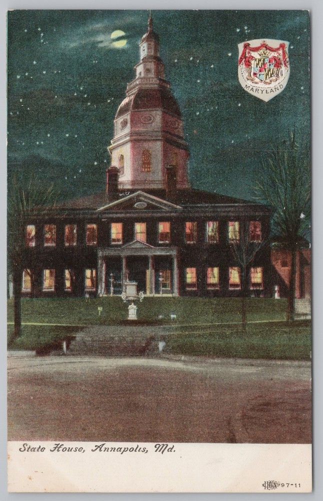 State View~State House Building @ Night~Annapolis Maryland~Vintage Postcard