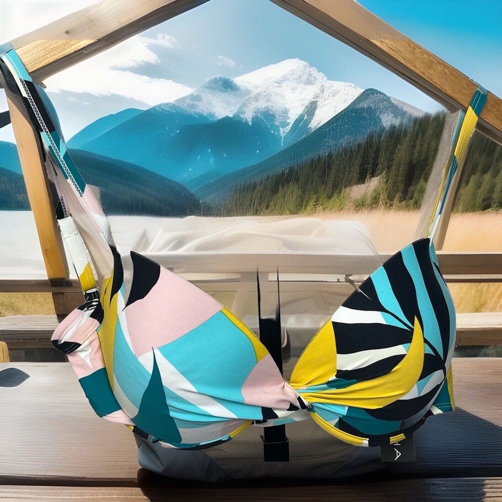 Tahari Large Poptomistic Twist Front Underwire Padded Bikini Top NWT