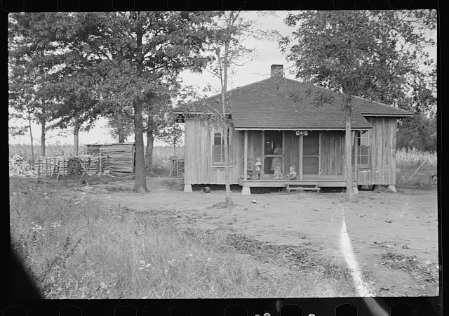 Photo:1930s Rural Cabin House Porch Trees Country Scene