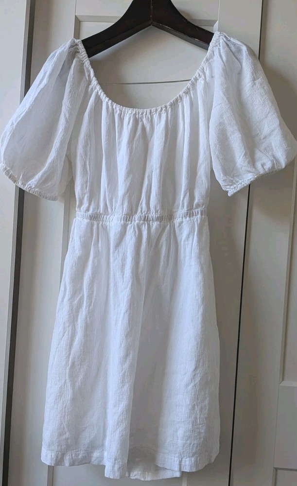 Old Navy Puff Sleeve WhiteTie-Back Cut-Out Mini Swing Dress Women’s Size M Boho