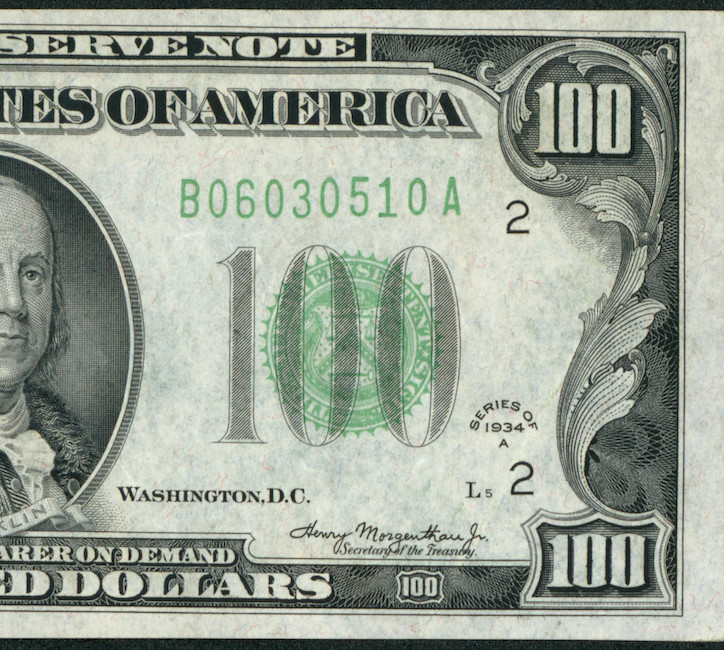 $100 1934 (( UNCIRCULATED )) Federal Reserve Note ** DAILY CURRENCY AUCTIONS
