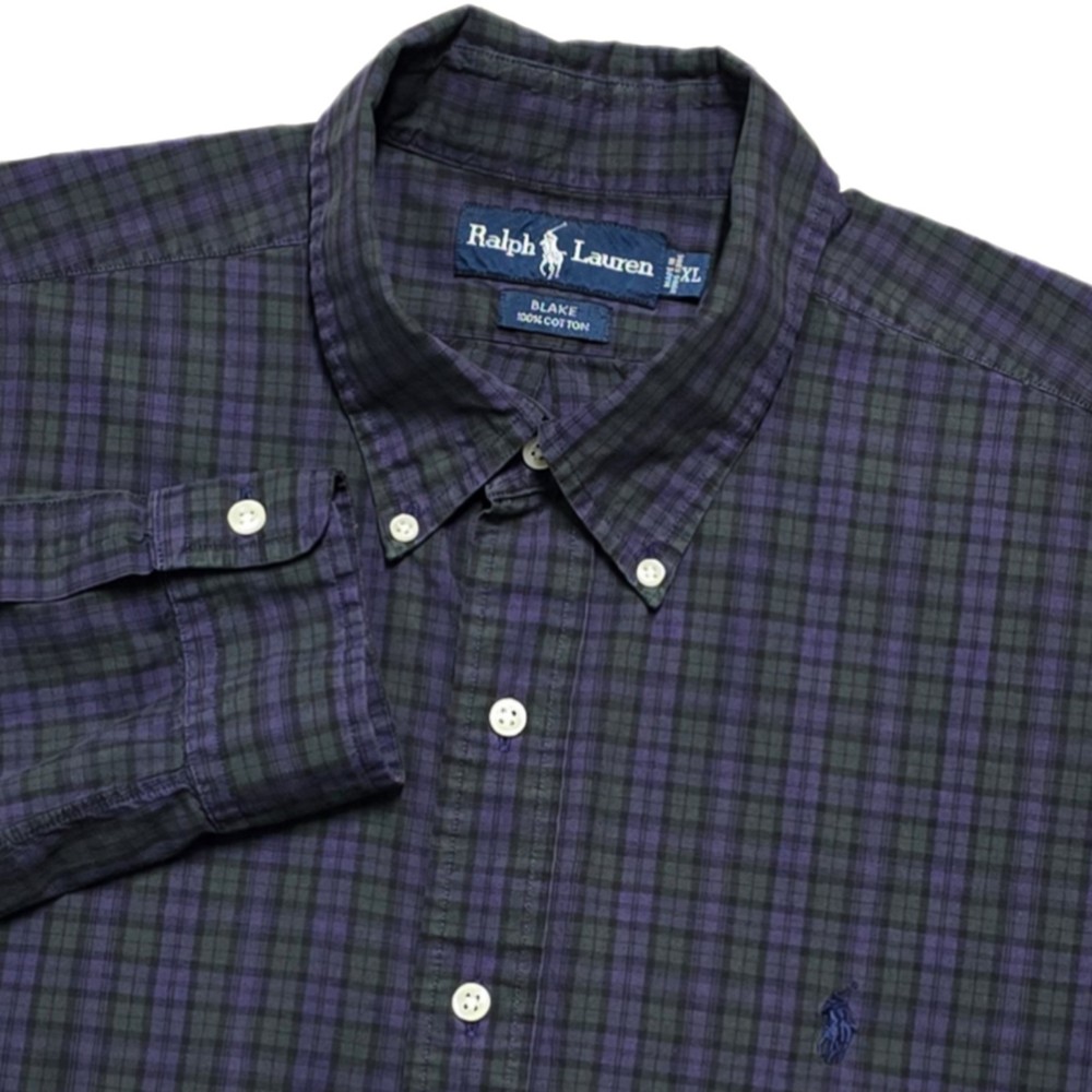 VTG Ralph Lauren Shirt Mens XL Tartan Blackwatch Plaid Button Down Blake 90s