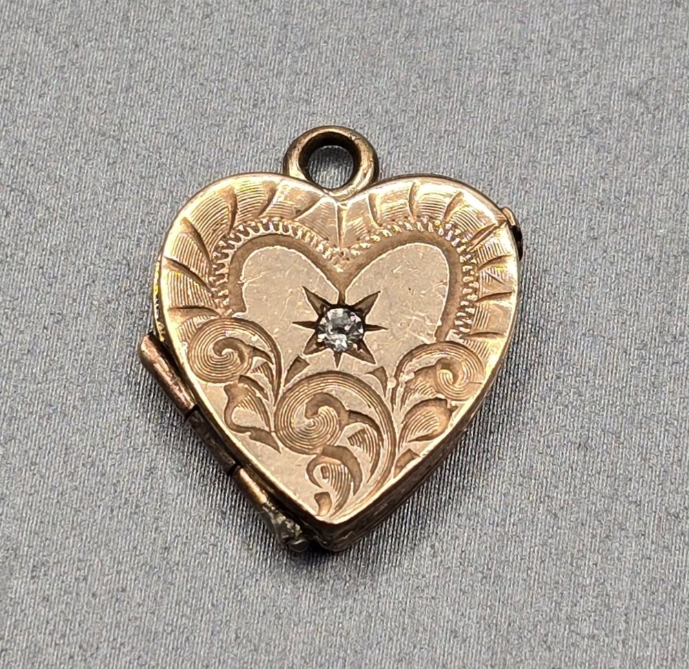 Antique Bliss Co Gold Filled Paste Heart Locket Pendant Starburst Edwardian