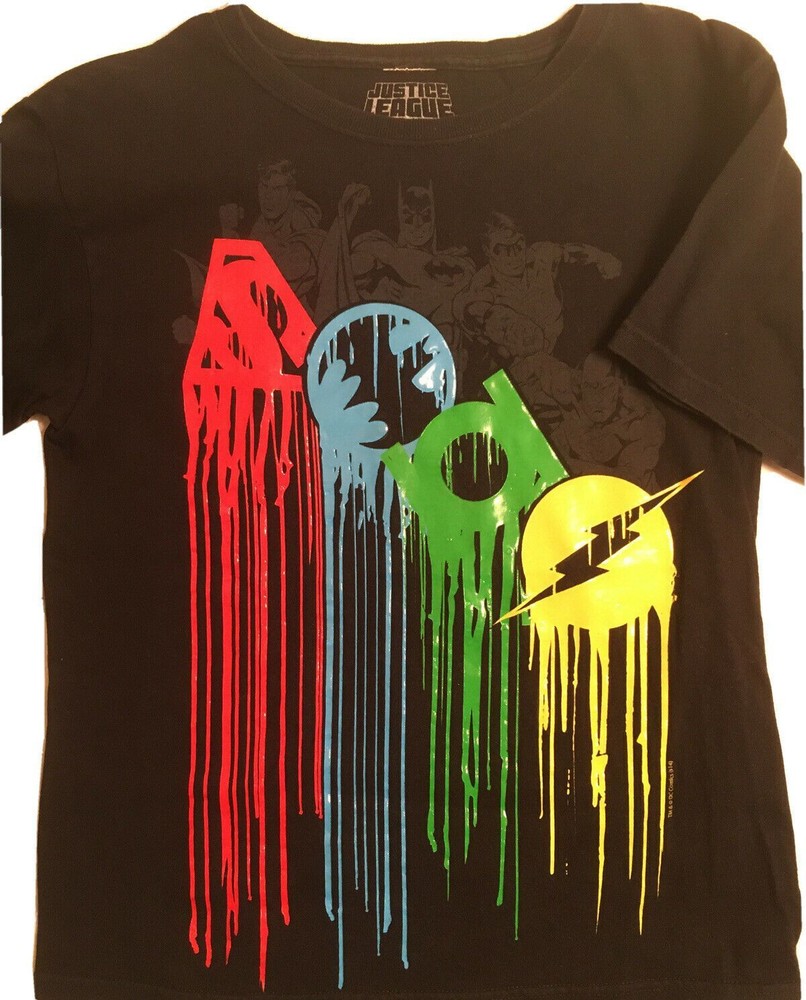 JUSTICE LEAGUE Black T-shirt, Batman Superman Aquaman Flash, Boy’s M (10/12)