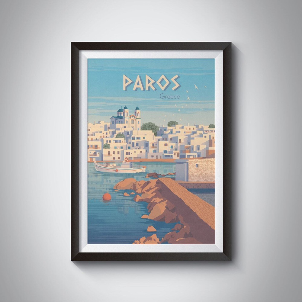 Paros Greece Travel Poster Greek Islands Print Parikia Aegean Sea Santorini