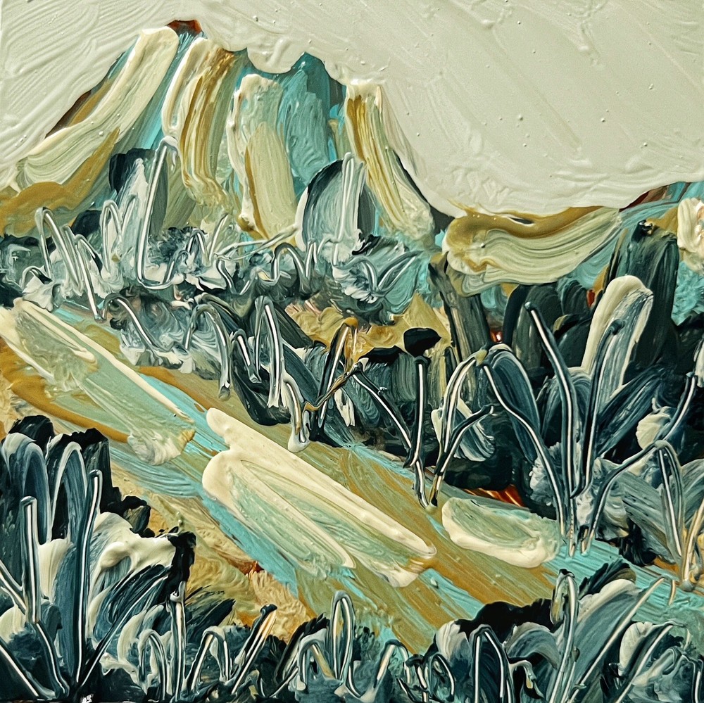 Abstract Mountain Trees Road Landscape Oil Painting Muted Pastel Colors Artwork