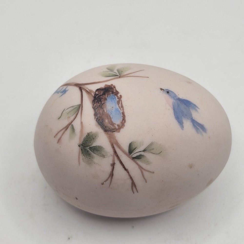 Handpainted Porcelain Easter Egg with Bird Nest Design Signed Biddy