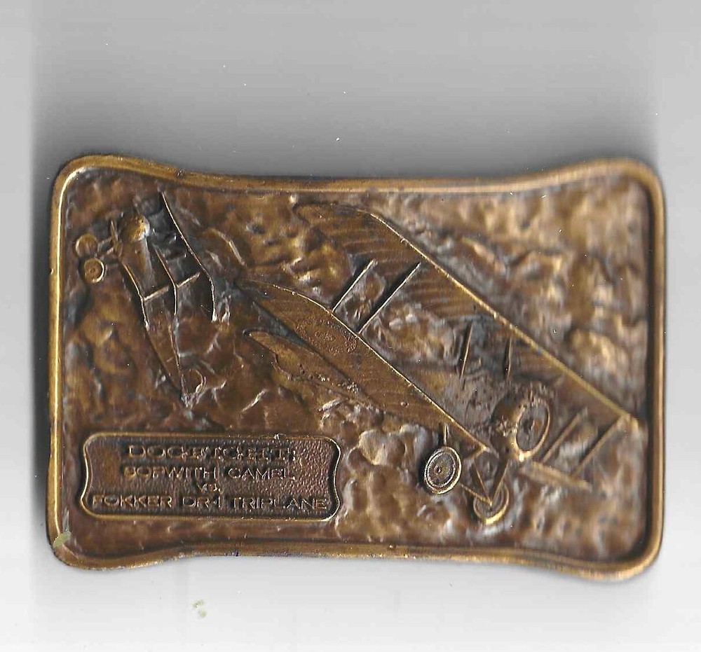 Vintage Brass Belt Buckle 1976 Dogfight Sopwith Camel Vs Fokker Dr-1 Triplane