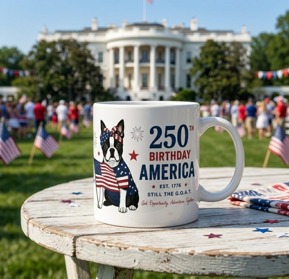 Boston Terrier Patriotic Coffee Mug 11oz 250th Birthday America 4th of July USA