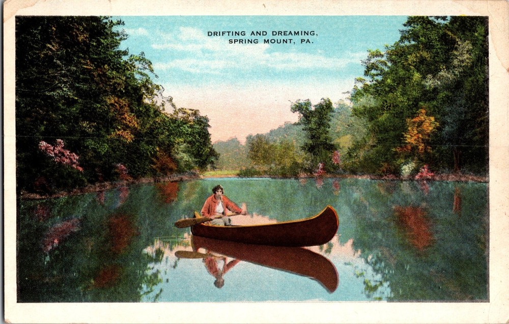 Canoe Drifting and Dreaming, Spring Mount PA Vintage Postcard P60