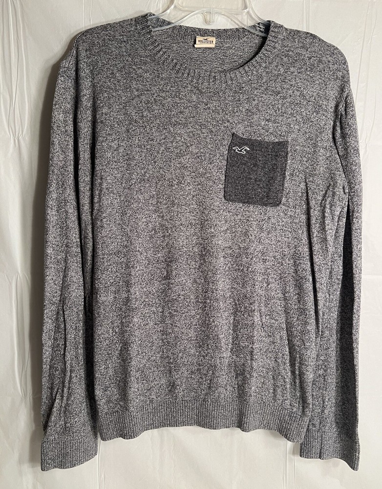Hollister Shirt Men’s Small Crew Neck Knit Gray Stretchy Long Sleeve