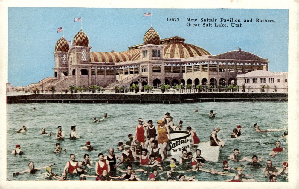 1920s New Saltair Pavilion Great Salt Lake Utah Bathers Linen Postcard