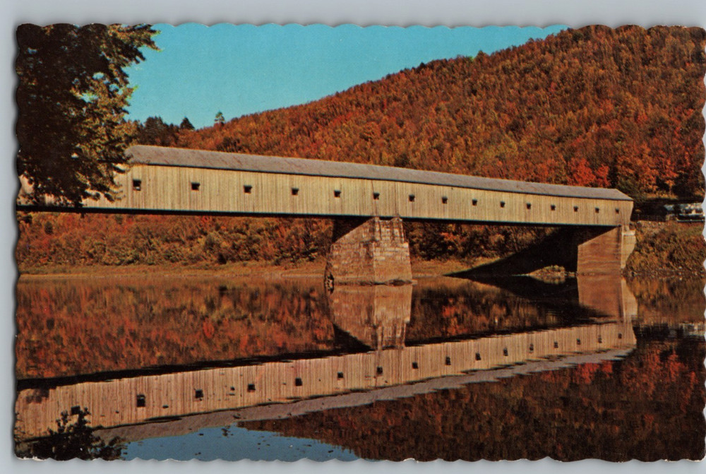 VT Windsor NH Cornish Covered Bridge in Autumn Dexter Press Chrome Postcard