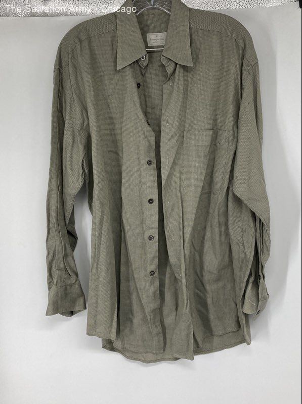 Ermenegildo Zegna Mens Gray Collared Long Sleeve Soft Button-Up Shirt Size Large