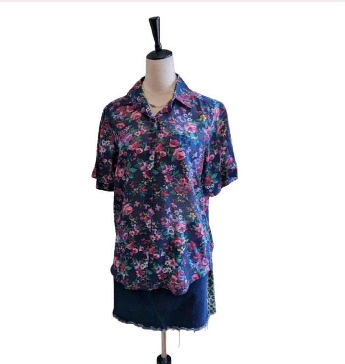 Vintage 80s Alfred Dunner Floral Button Up Shirt Womens Petite 8 Blouse